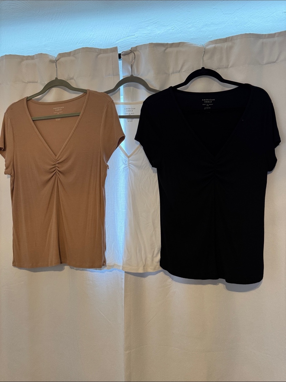 American Eagle Outfitters Women’s “Soft & Sexy” V-Neck Top - Black, White, Tan
